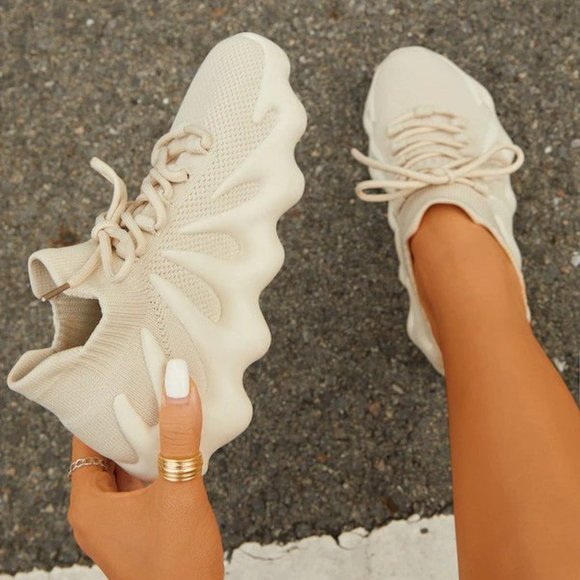 Shoes - Cream Women's Lightweight Slip on Knit Sneakers